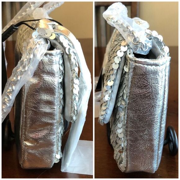 NICOLE MILLER - NWT - Silver Sequined & Vegan Leather Evening Bag. SPARKLY! ♥️ - Picture 14 of 16